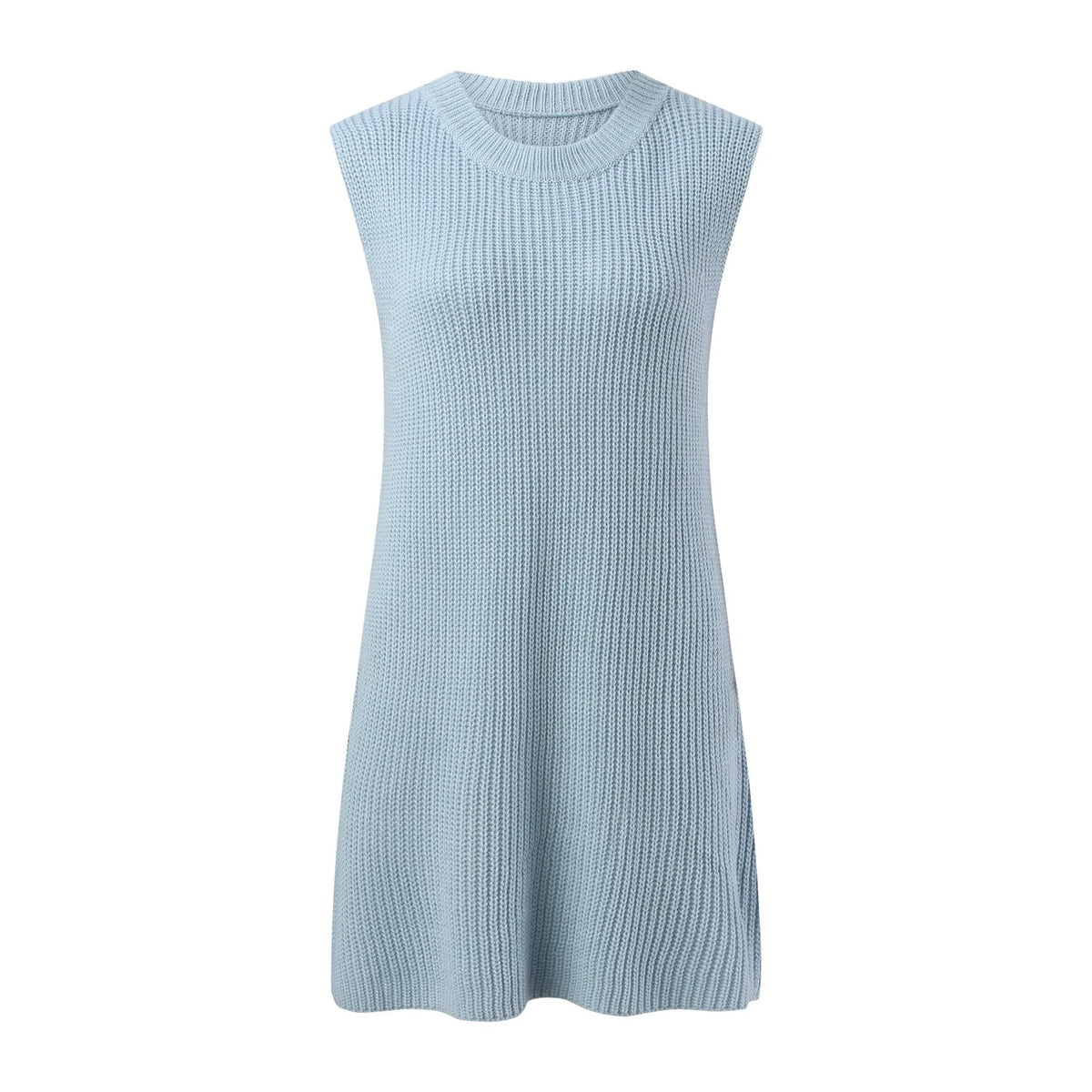 Crew Neck Ribbed Knit Sleeveless Shift Mini Dress
