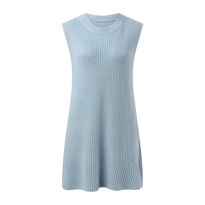 Crew Neck Ribbed Knit Sleeveless Shift Mini Dress