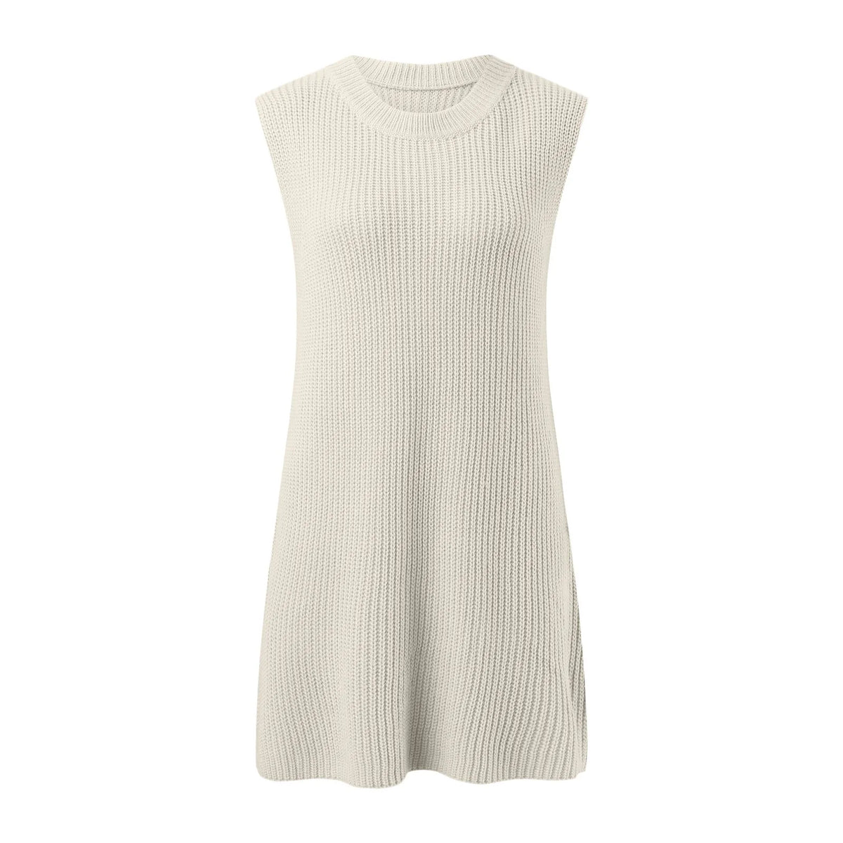 Crew Neck Ribbed Knit Sleeveless Shift Mini Dress