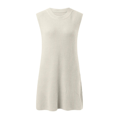 Crew Neck Ribbed Knit Sleeveless Shift Mini Dress