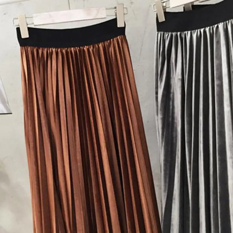 Spring 2025 Women Long Metallic Silver Maxi Pleated Skirt Midi Skirt High Waist Elascity Casual Party Skirt