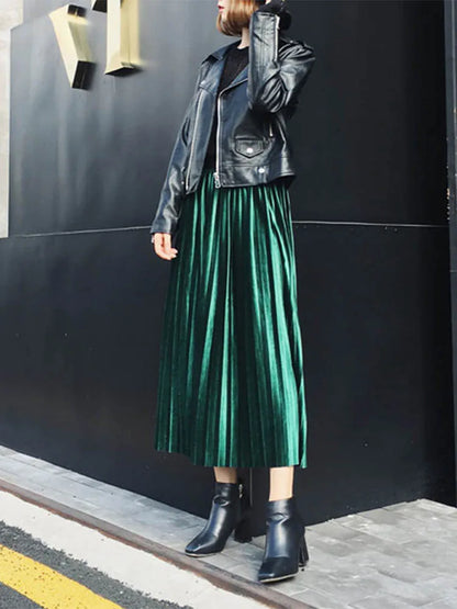 High Waist Accordion Pleated A-Line Midi Skirt