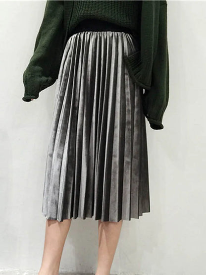 High Waist Accordion Pleated A-Line Midi Skirt