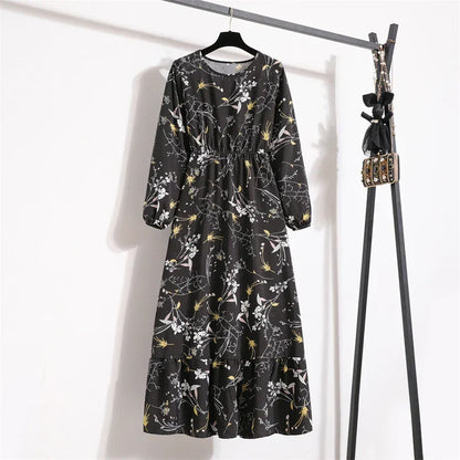 Floral Print Empire Waist Tiered Long Sleeve Maxi Dress
