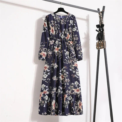 Floral Print Empire Waist Tiered Long Sleeve Maxi Dress