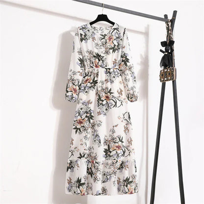 Floral Print Empire Waist Tiered Long Sleeve Maxi Dress