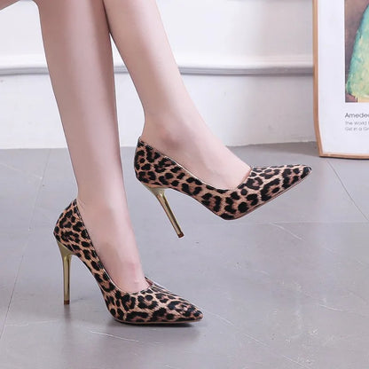 Fashion Leopard Print Pointed Toe Trendy Catwalk Single High Heel