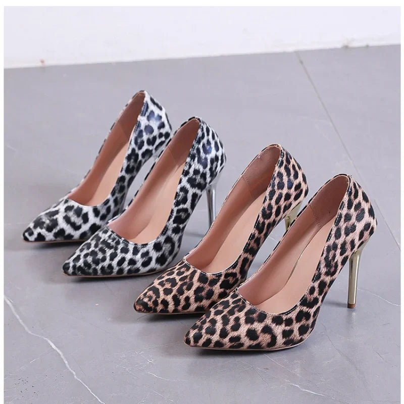 Fashion Leopard Print Pointed Toe Trendy Catwalk Single High Heel