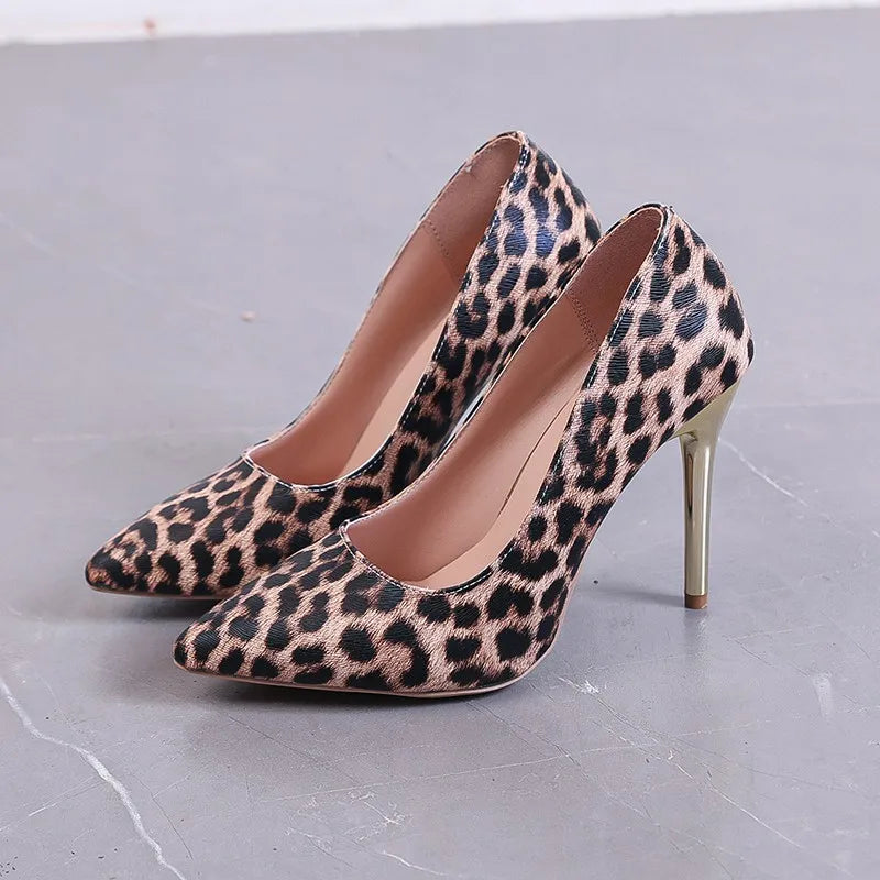 Fashion Leopard Print Pointed Toe Trendy Catwalk Single High Heel