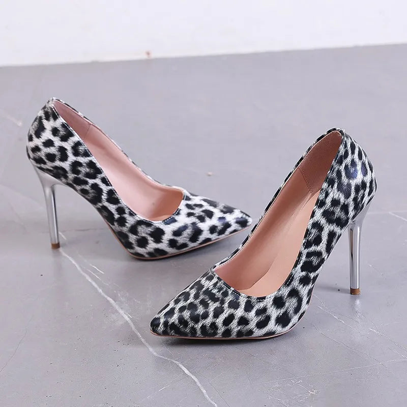 Fashion Leopard Print Pointed Toe Trendy Catwalk Single High Heel