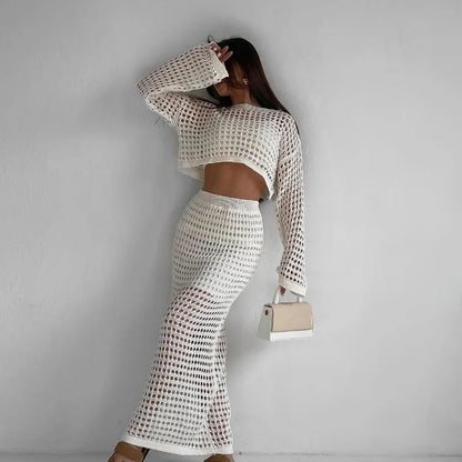 Summer Thin Knit Mesh Hollow-out Skirt