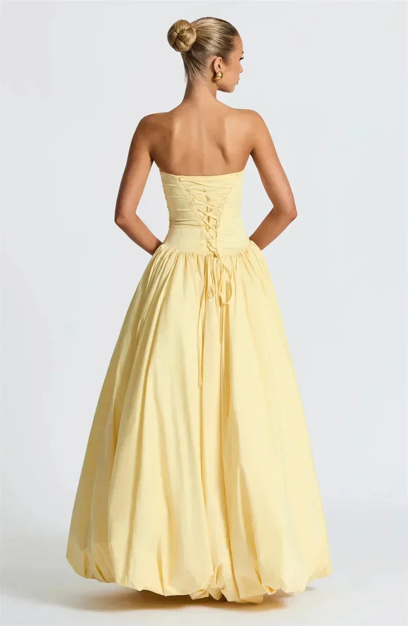 Strapless High Split Lace-Up Back Maxi Dress