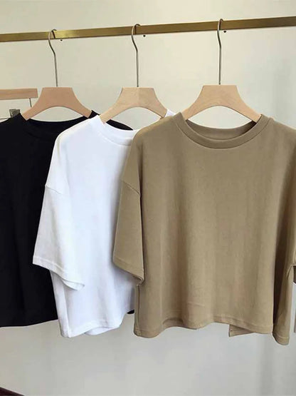 Summer New Ladies Casual Backless T-Shirt 2025 Korean Women Round Neck Loose Sweet Spicy Wind Short-Sleeved Crop Tops