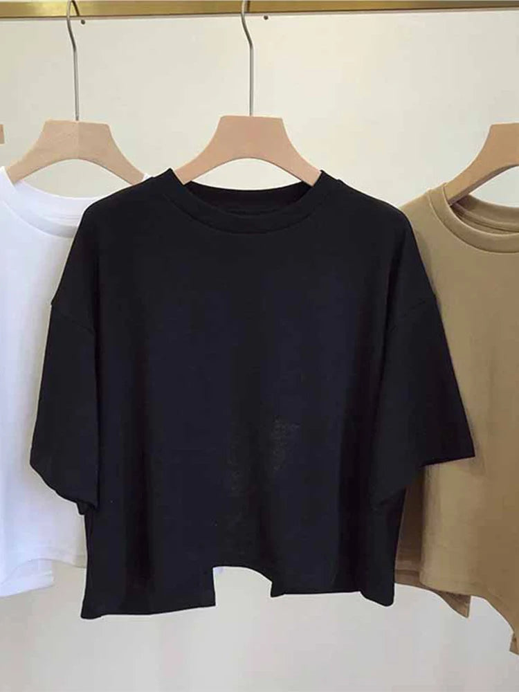 Summer New Ladies Casual Backless T-Shirt 2025 Korean Women Round Neck Loose Sweet Spicy Wind Short-Sleeved Crop Tops
