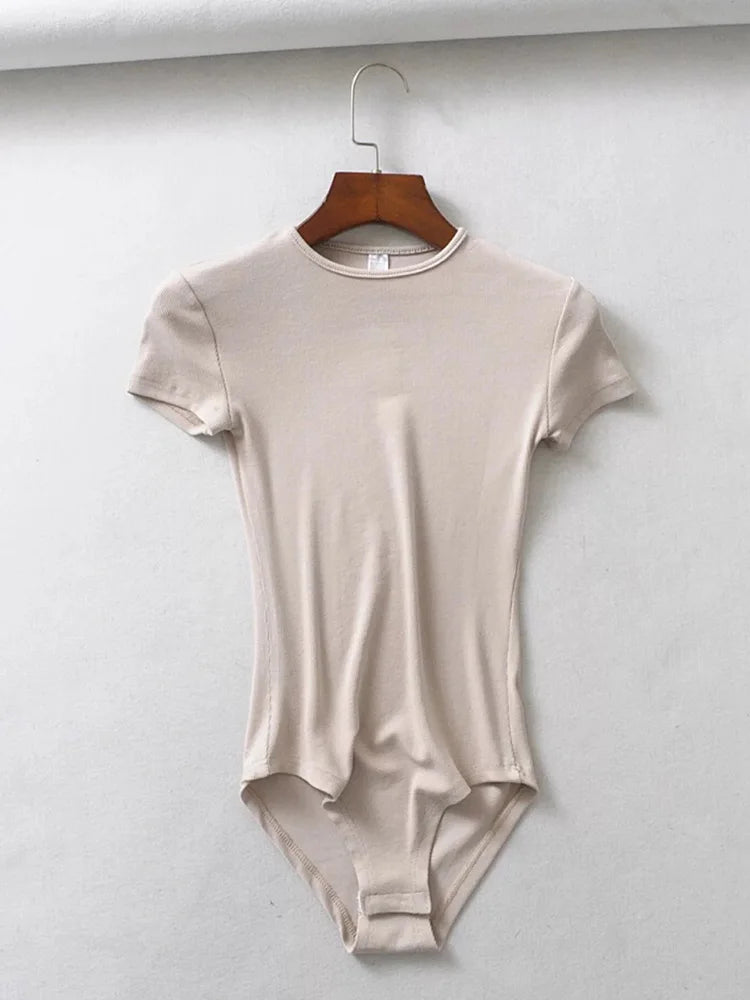 Summer Sexy Women Slim Short-Sleeve O-neck Tops Bodysuits Female Rompers Streetwear Jumpsuits
