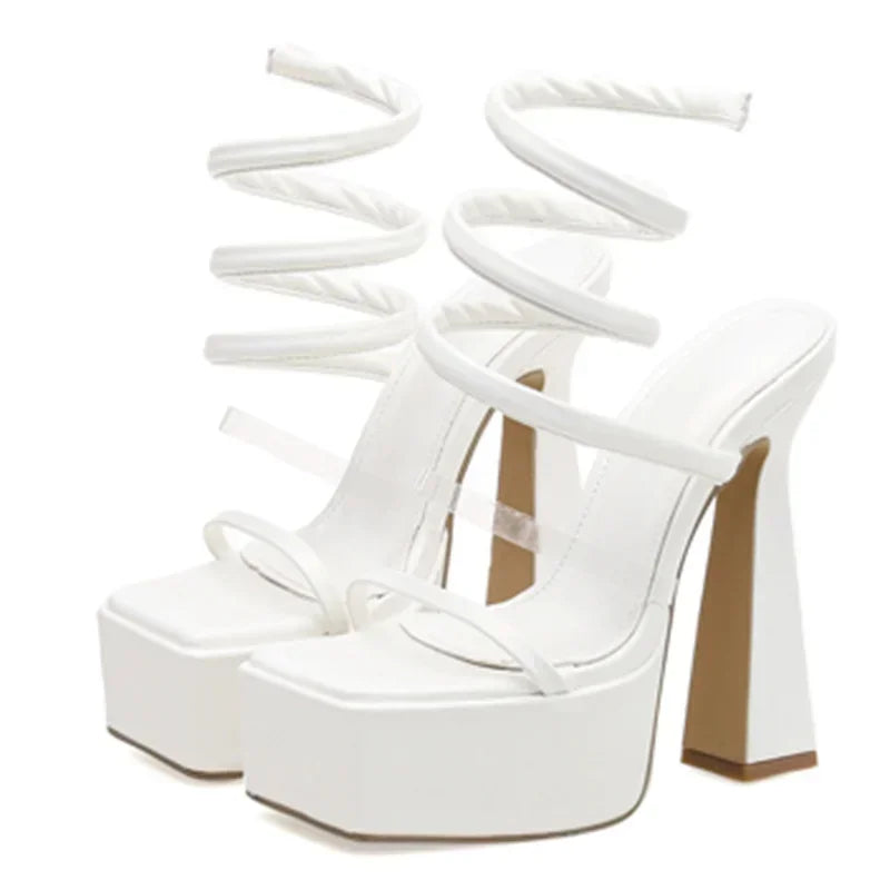 Trendy Summer Women’s Platform Open Toe Narrow Band Thick High Heel High Heel