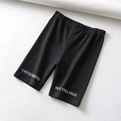 Summer biker shorts 2025 women elastic waist skinny fitness korean casual sexy Letter print black shorts pantalones black