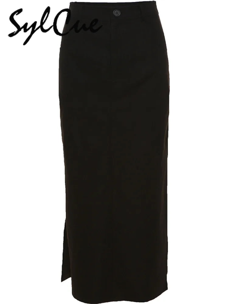 Simple Black Split Slim Light Cool Feminine Charm Skirt