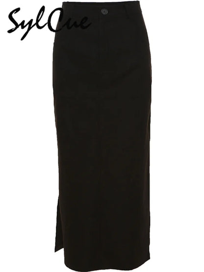 Simple Black Split Slim Light Cool Feminine Charm Skirt
