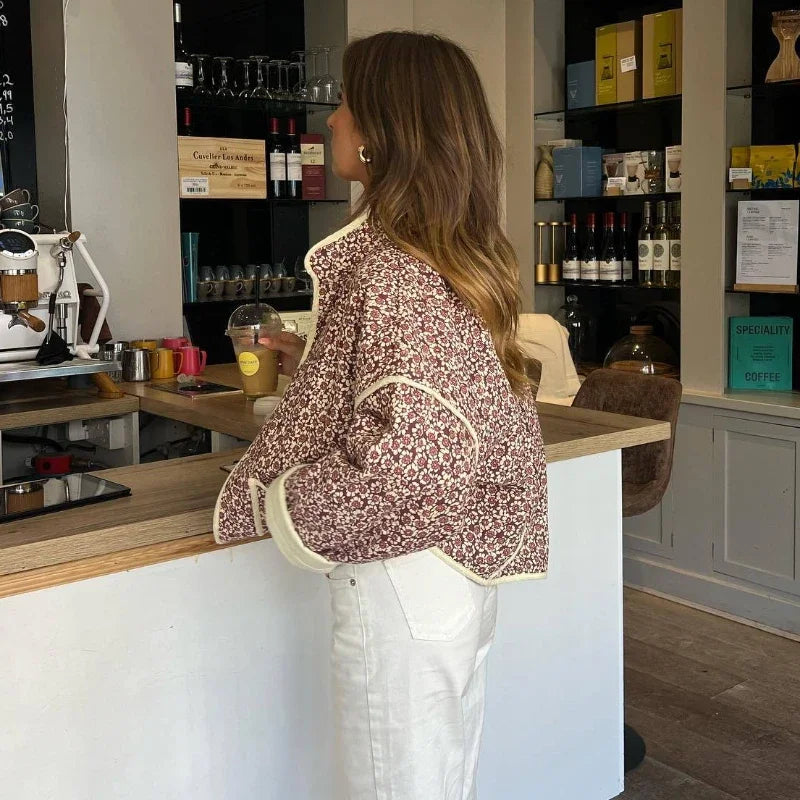 Flower Print Jackets For Women Fashion Pocket Slim Coat Womens Clothes Street Casual Autumn Cardigan Female New Outerwear