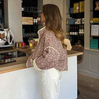 Flower Print Jackets For Women Fashion Pocket Slim Coat Womens Clothes Street Casual Autumn Cardigan Female New Outerwear