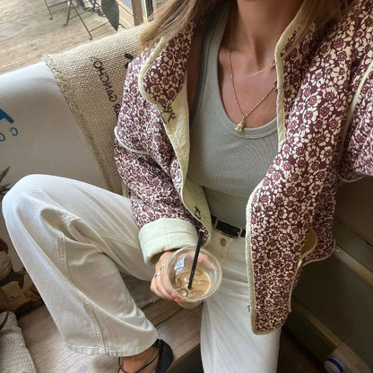 Flower Print Jackets For Women Fashion Pocket Slim Coat Womens Clothes Street Casual Autumn Cardigan Female New Outerwear