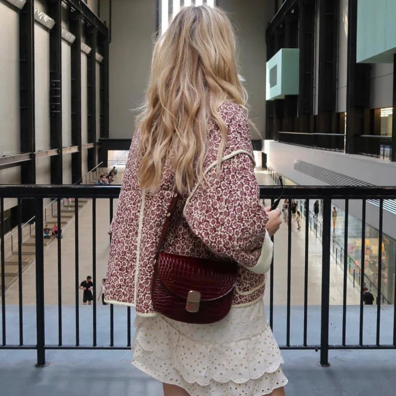 Flower Print Jackets For Women Fashion Pocket Slim Coat Womens Clothes Street Casual Autumn Cardigan Female New Outerwear