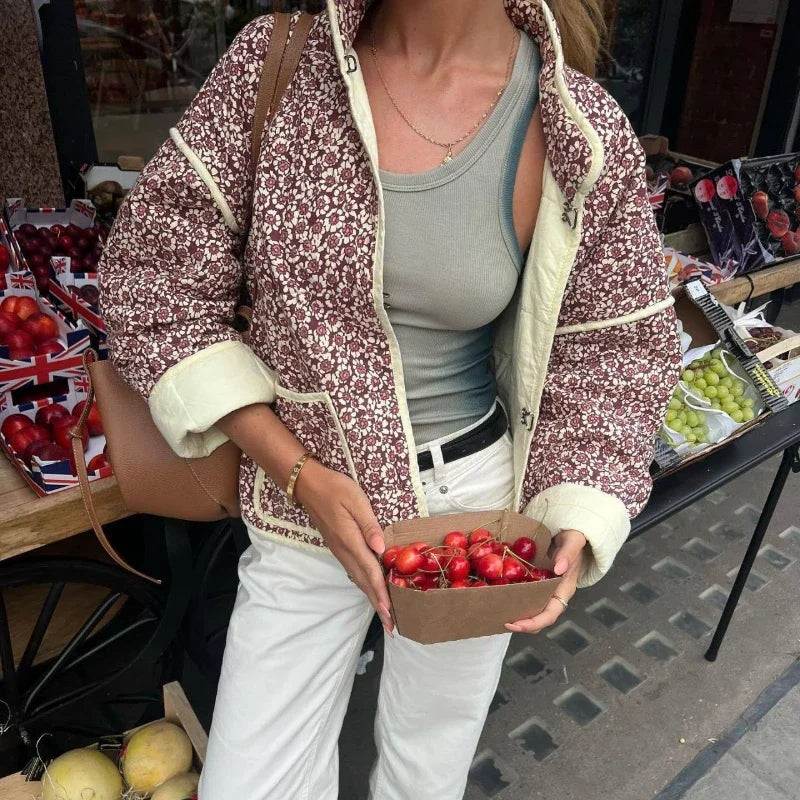 Flower Print Jackets For Women Fashion Pocket Slim Coat Womens Clothes Street Casual Autumn Cardigan Female New Outerwear