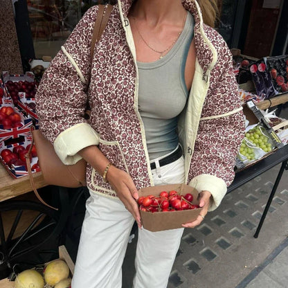 Flower Print Jackets For Women Fashion Pocket Slim Coat Womens Clothes Street Casual Autumn Cardigan Female New Outerwear