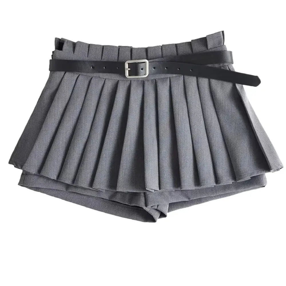 Low Waist Slim Mini Pleated Skirt For Women 2025 Summer Casual Black Belt Skirts Babes Fashionable Solid Une Jupe Ligne
