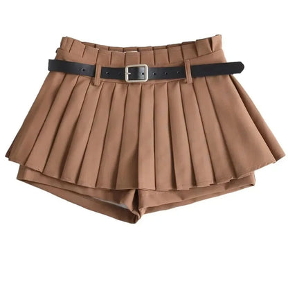 Low Waist Slim Mini Pleated Skirt For Women 2025 Summer Casual Black Belt Skirts Babes Fashionable Solid Une Jupe Ligne