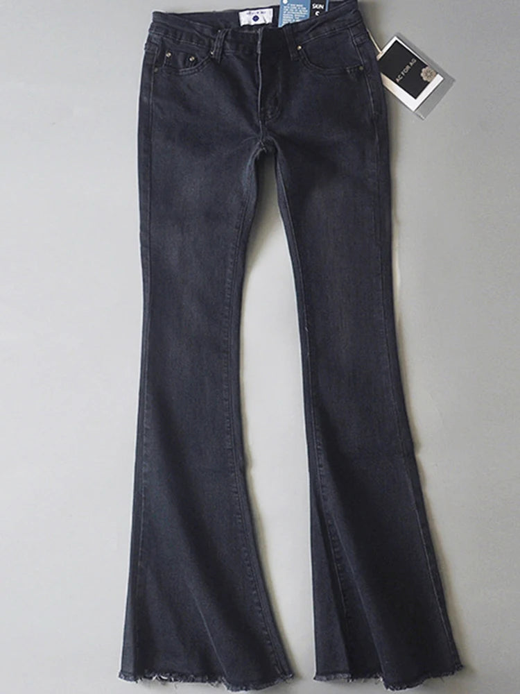 Retro Low Waist Blue Jeans For Women 2025 Bodycon Flared Pants Ladies Basic Slim Fit Summer Street Casual Jeans Woman