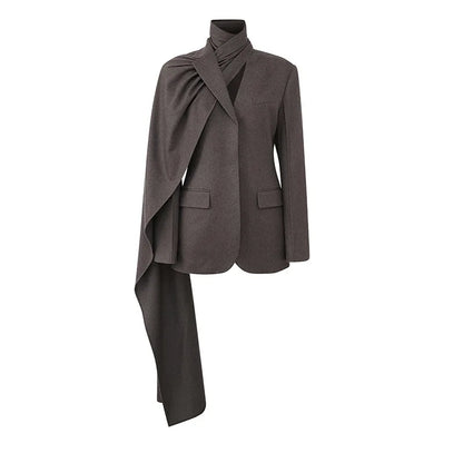 Scarf Collar Blazer Women 2025 Autumn Winter Fashionable Slim Coat For Woman Luxury Jacket Street Casual Cardigan Femme