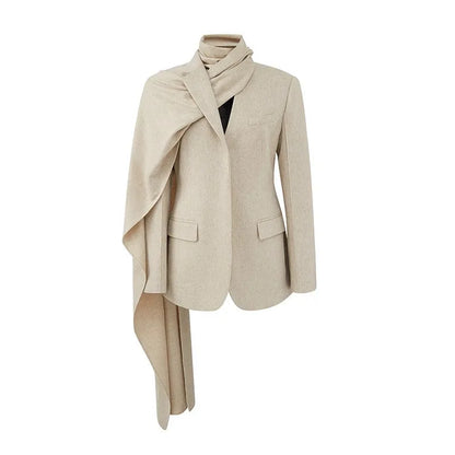 Scarf Collar Blazer Women 2025 Autumn Winter Fashionable Slim Coat For Woman Luxury Jacket Street Casual Cardigan Femme