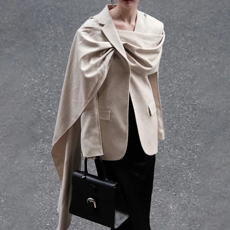 Scarf Collar Blazer Women 2025 Autumn Winter Fashionable Slim Coat For Woman Luxury Jacket Street Casual Cardigan Femme