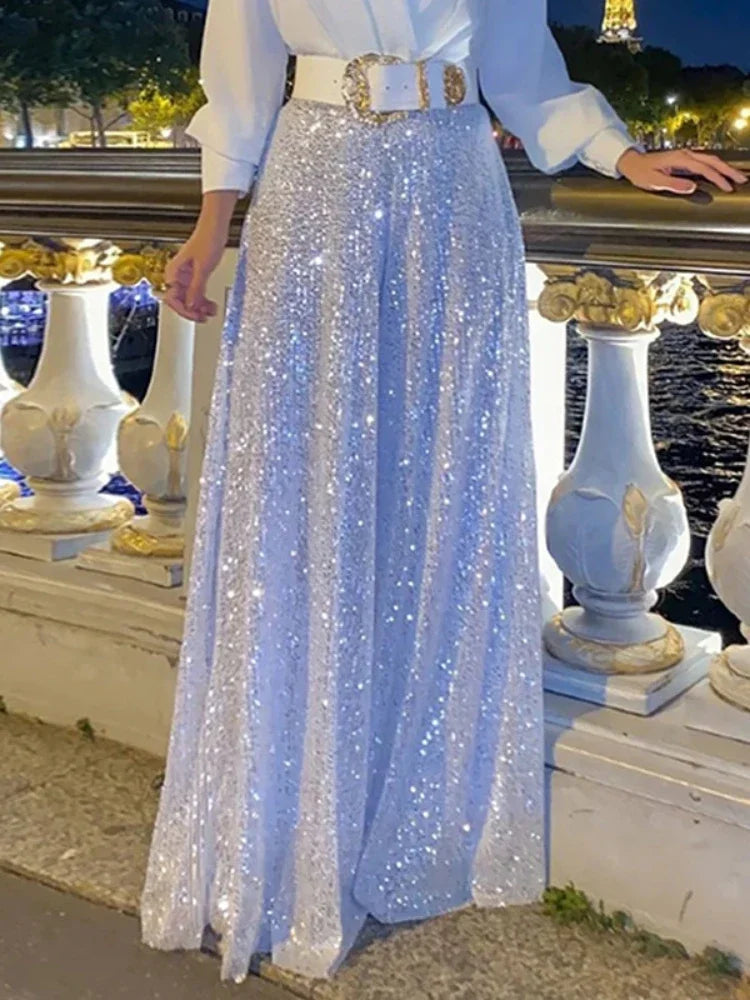 Splice Sequins Maxi Dresses For Women Fashion Folds Loose V Neck Elegant Dress Femme Party Evening Dresses Luxury 2025