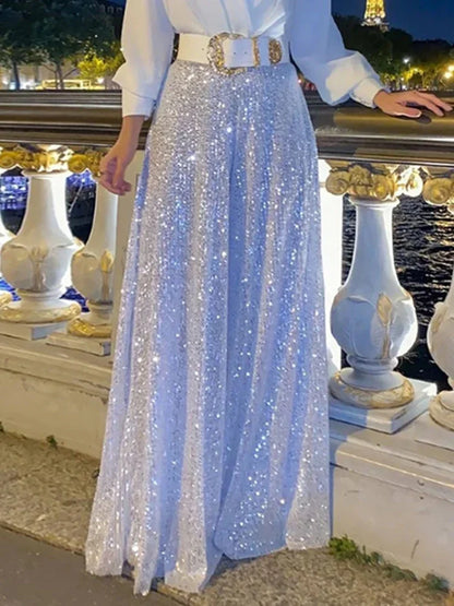 Splice Sequins Maxi Dresses For Women Fashion Folds Loose V Neck Elegant Dress Femme Party Evening Dresses Luxury 2025
