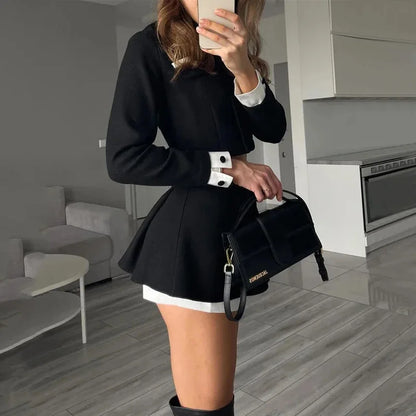Tweed Shorts Skirt Two Piece Set Women Elegant Long Sleeve Single Breasted Jacket Woman Shorts 2 Suits Lady Outfits 2025