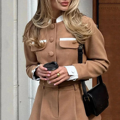 Tweed Shorts Skirt Two Piece Set Women Elegant Long Sleeve Single Breasted Jacket Woman Shorts 2 Suits Lady Outfits 2025