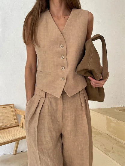 2 Piece-Set Fashion Women Wide Leg Trousers Patchwork High Waist Casual Straight Legg Outfits Vestidos Women’s Pants Sets