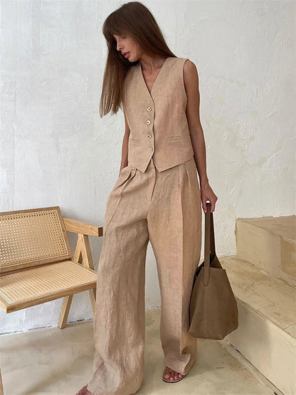 2 Piece-Set Fashion Women Wide Leg Trousers Patchwork High Waist Casual Straight Legg Outfits Vestidos Women’s Pants Sets