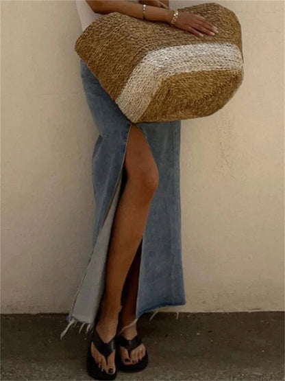 2025 New Casual High Waist Denim Skirts Women Spilt Out Maxi Jean Skirt Summer Holiday Long Skirts