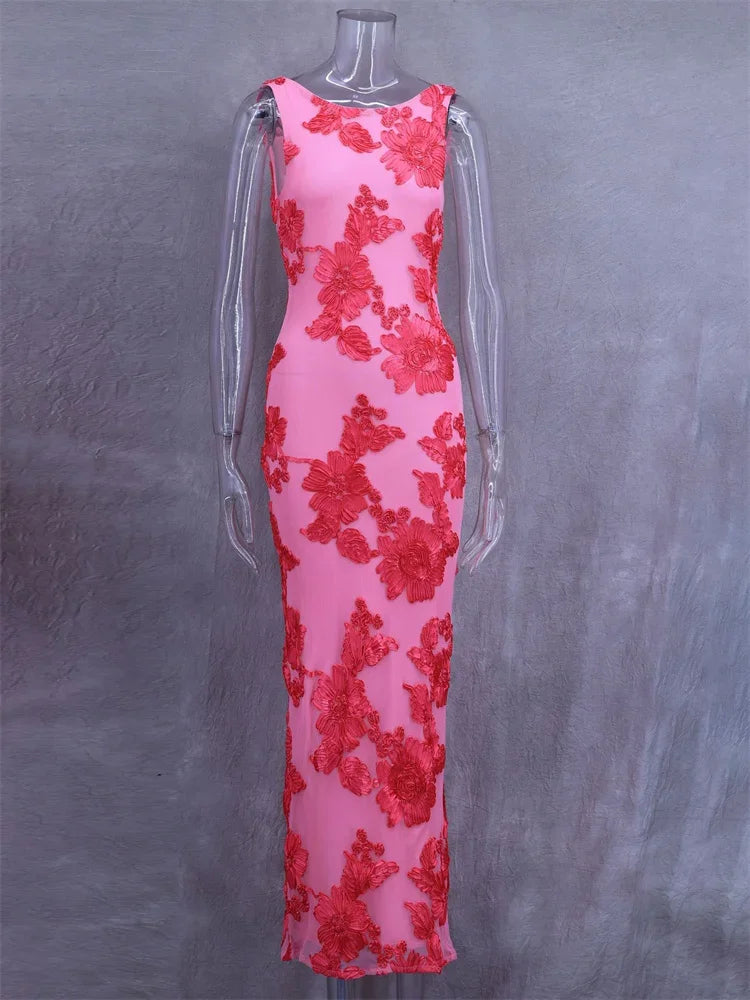 Autumn Printed Female Long Dress Patchwork Sleeveless Slim Elegant Party Dress Contrast Beach Clothes Women’s Dress