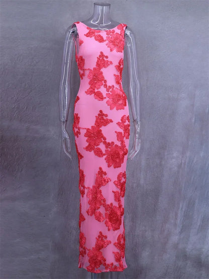 Autumn Printed Female Long Dress Patchwork Sleeveless Slim Elegant Party Dress Contrast Beach Clothes Women’s Dress