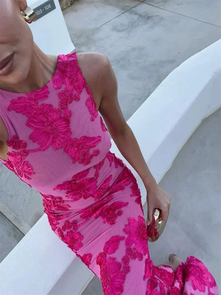 Autumn Printed Female Long Dress Patchwork Sleeveless Slim Elegant Party Dress Contrast Beach Clothes Women’s Dress