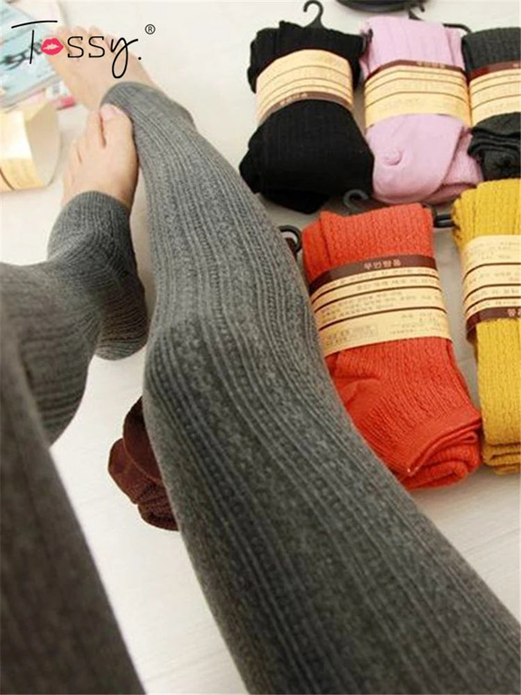 Autumn Winter Women’s Skinny Slim Stretch Knitted Leggings Solid High Waist Ribbed Warm Pants Sexy Trousers 2025Fashion