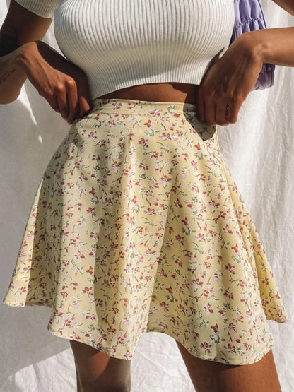 Boho Floral Print Party Skirt Summer New High Waist Pleated Skirt Short Beach Sexy Frills Mini Skirts For Women 2025