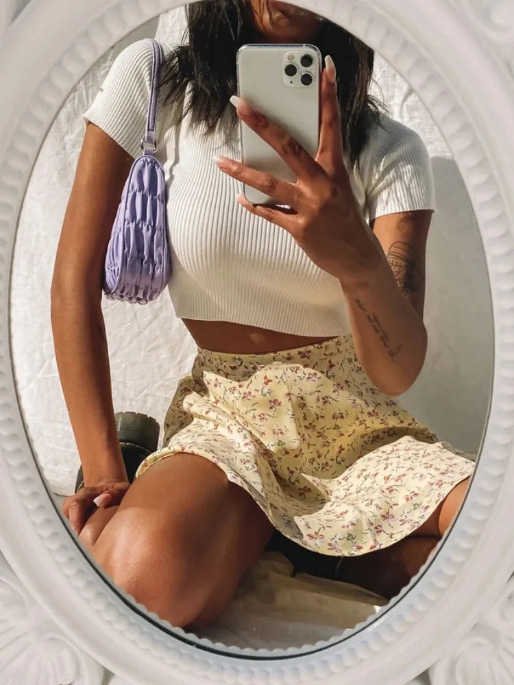 Boho Floral Print Party Skirt Summer New High Waist Pleated Skirt Short Beach Sexy Frills Mini Skirts For Women 2025
