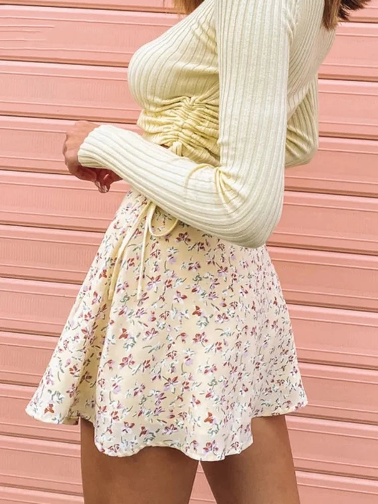 Boho Floral Print Party Skirt Summer New High Waist Pleated Skirt Short Beach Sexy Frills Mini Skirts For Women 2025
