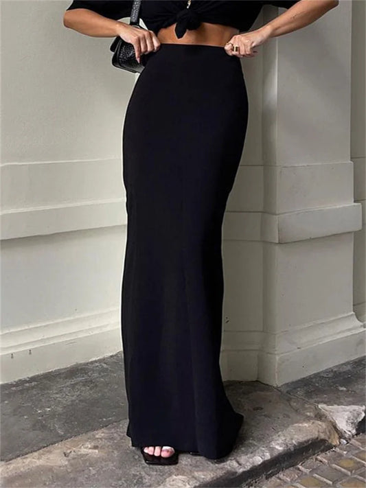 Fashion Women’s Black High Waist Maxi Skirt – Summer 2025 Elegant Slim Seamless Gown